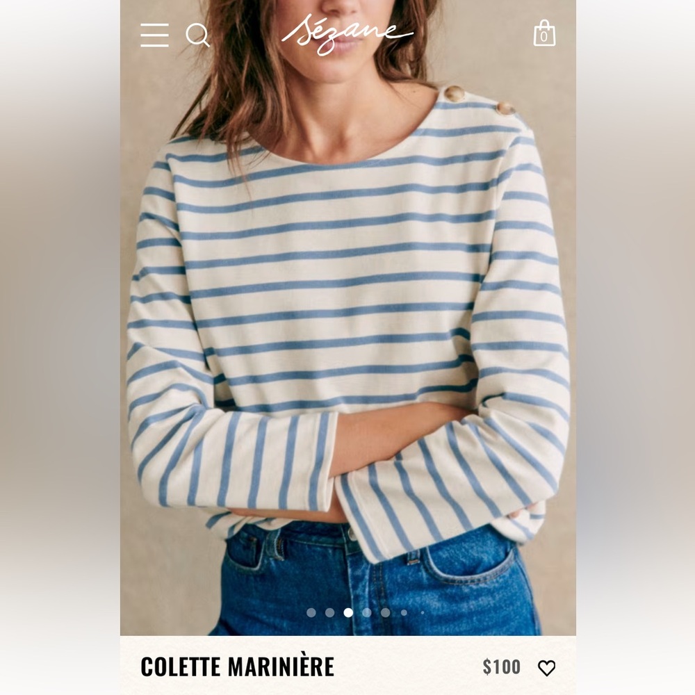 Sezane BNWT Colette Mariniere - size M - Vintage Blue/ Ecru